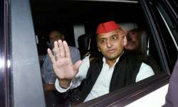 SP president Akhilesh Yadav leaves after attending a