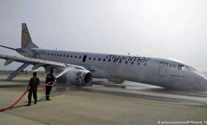 Plane lands without front wheel at Myanmar's airport