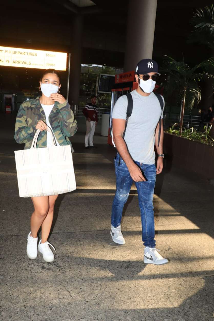 The couple had recently recovered from coronavirus. Alia chose to wear a white t-shirt with a camouflage jacket paired with denim shorts while her beau opted for a grey T-shirt and blue denim. The two of them were mask-clad at the airport. The couple had recently recovered from coronavirus. Alia chose to wear a white t-shirt with a camouflage jacket paired with denim shorts while her beau opted for a grey T-shirt and blue denim. The two of them were mask-clad at the airport.