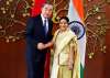 Union External Affairs minister Sushma Swaraj shakes hands