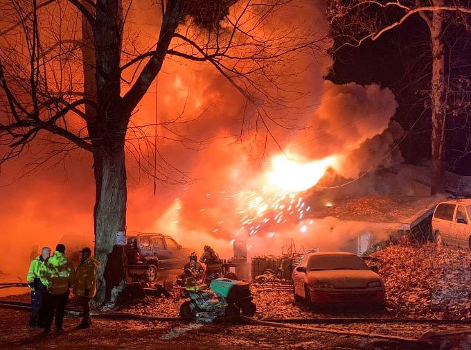 The building’s roof collapsed after fire gutted most of