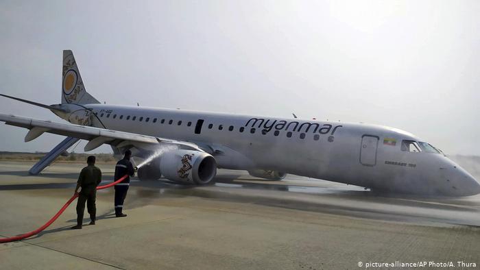 Plane lands without front wheel at Myanmar's airport
